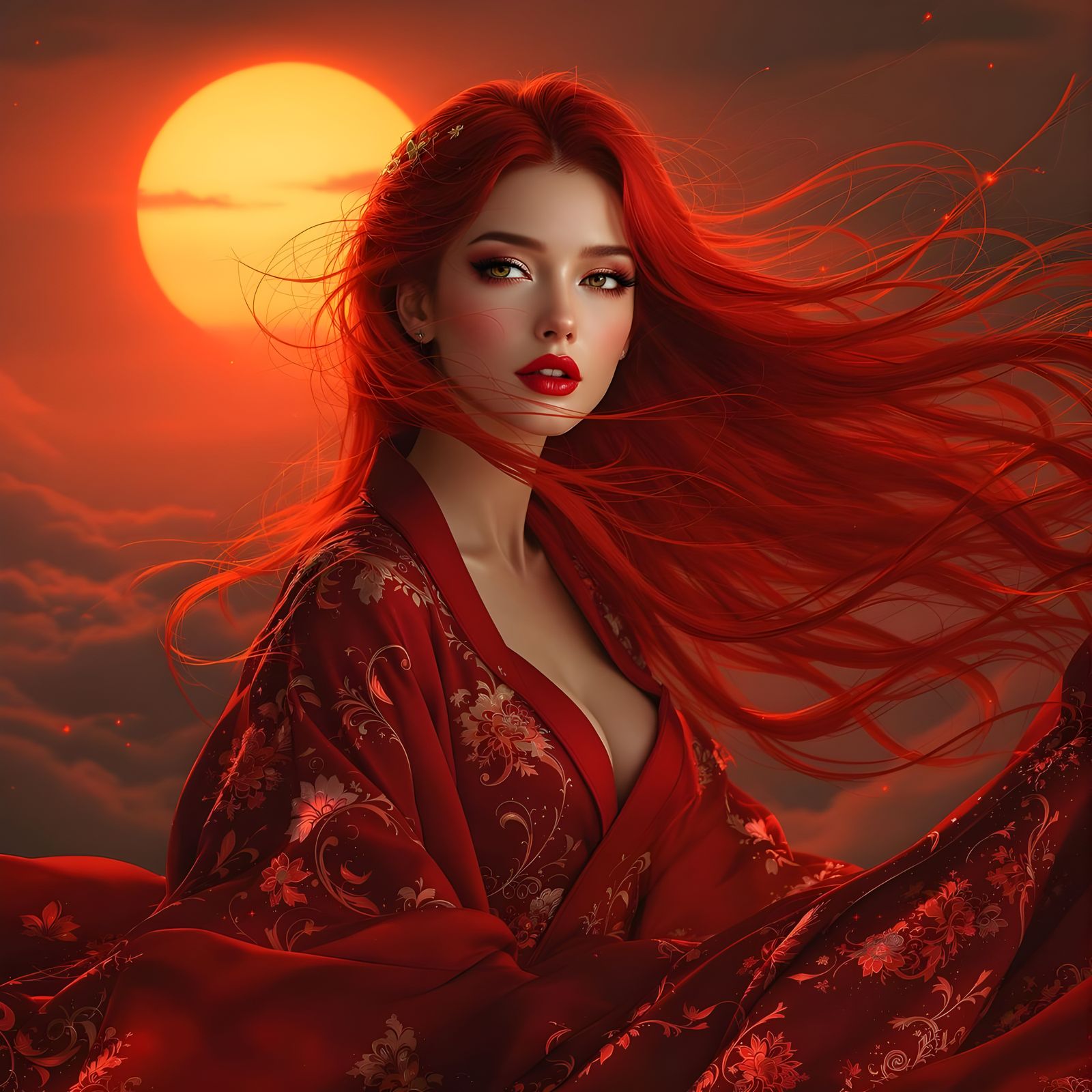 Ethereal Red Goddess in Sunset Glory