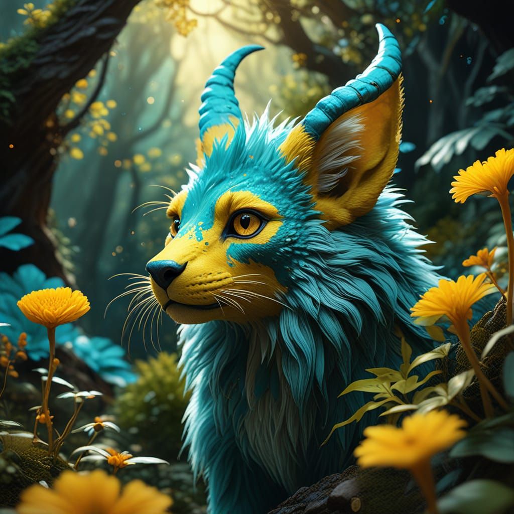 Turquoise Creature Wanders Through Magical World