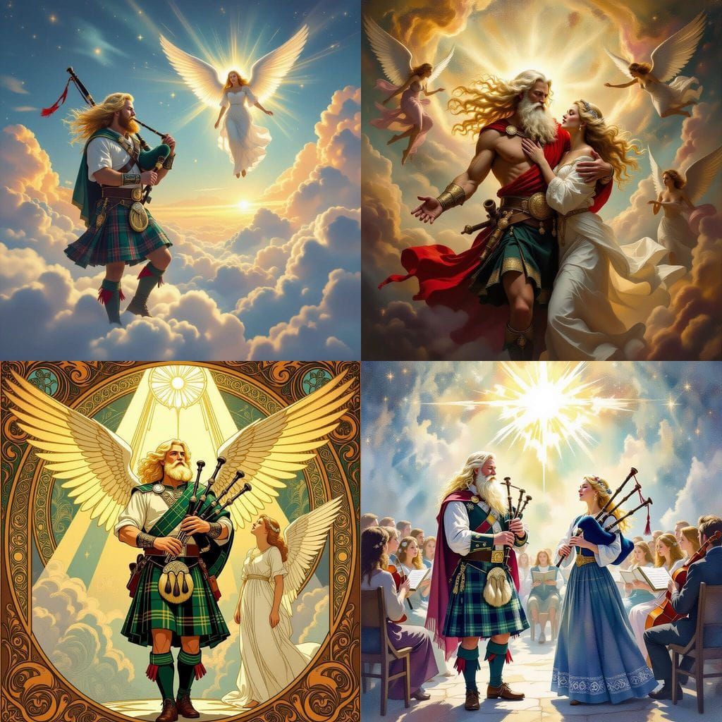 Angelic Vision of God with Scottish Woman and Bagpipes