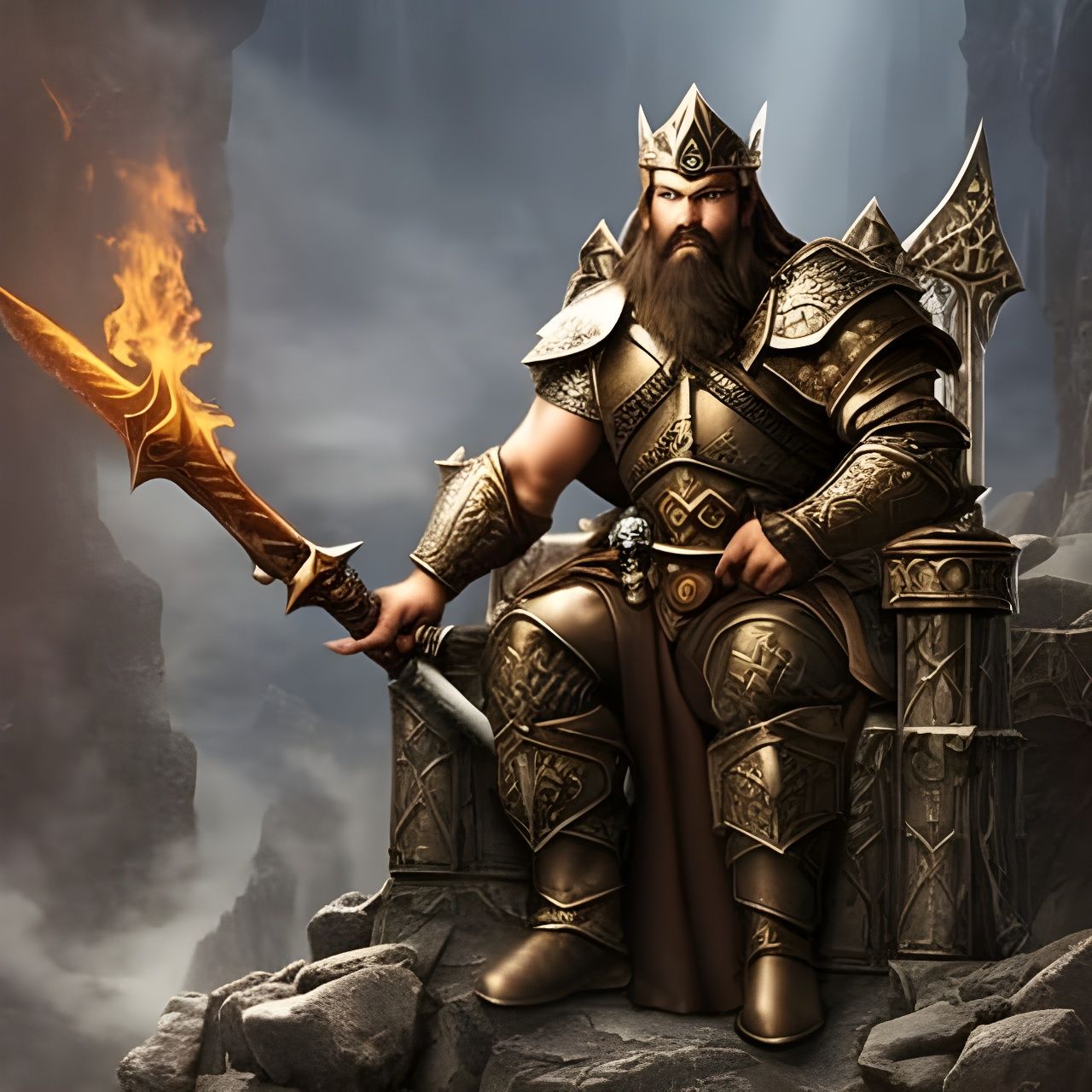 Dwarf King on Throne in Underground City