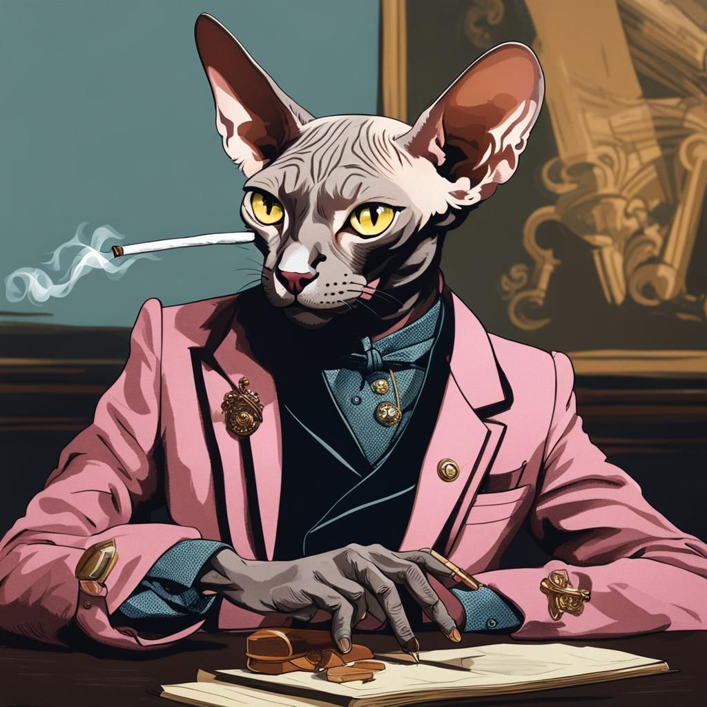 Sophisticated Sphinx Cat Smoking
