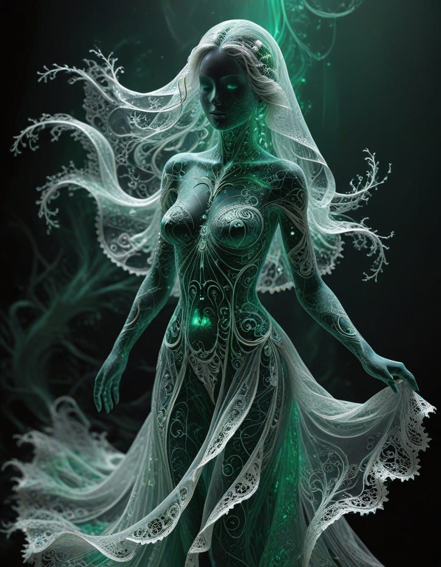 Ghostly Goddess of Christmas Past in Flowing Lace