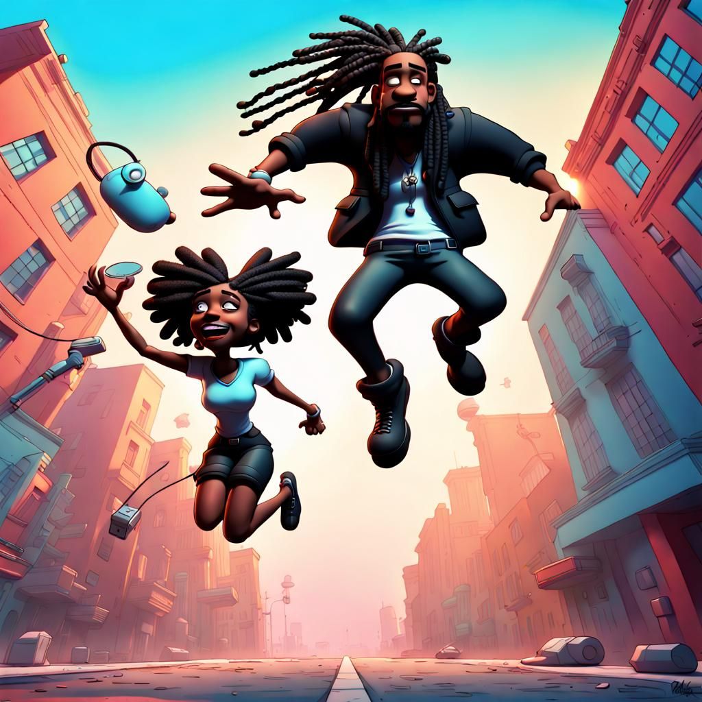 Gangsta Couple Falling: Pixar-Style 3D Cartoon