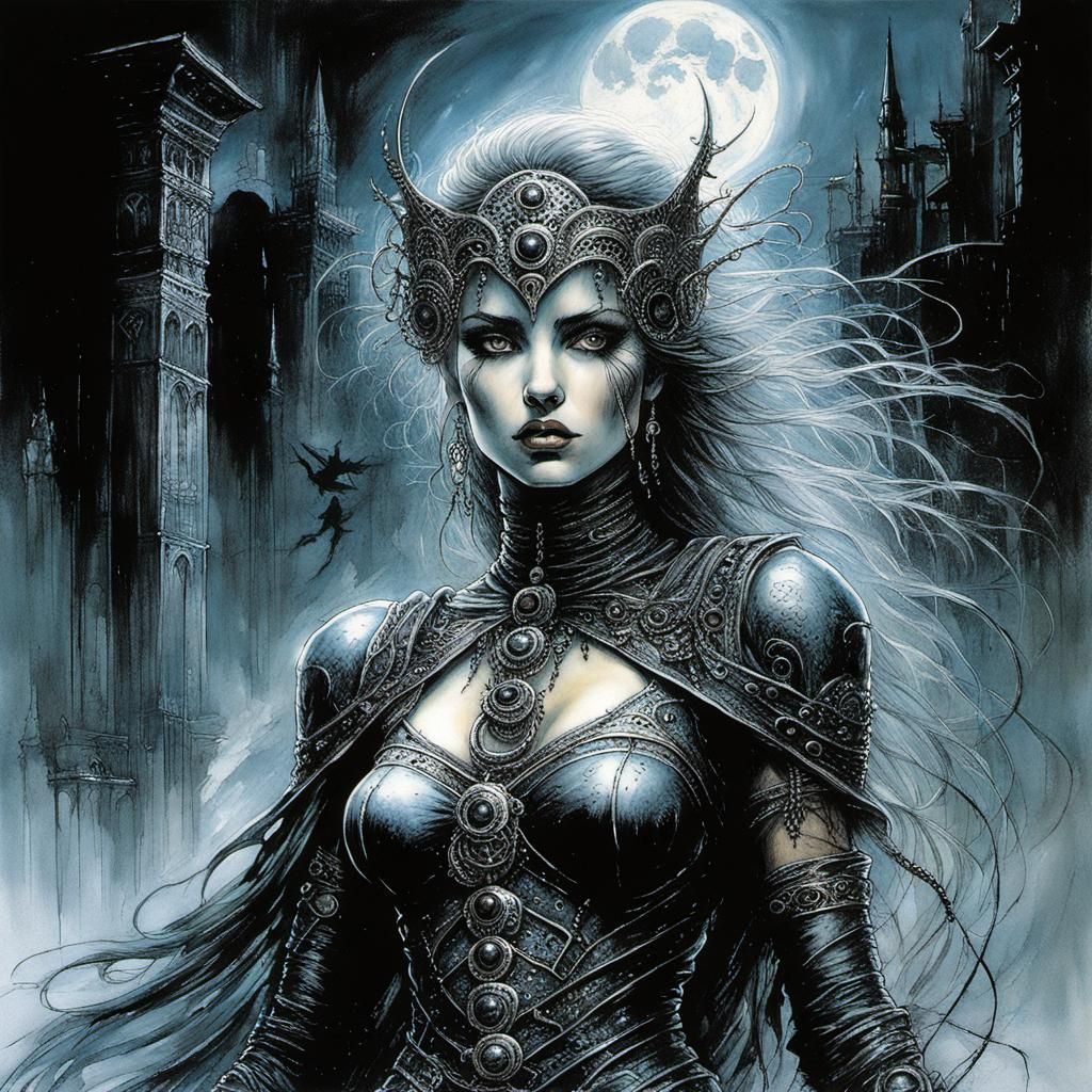 Ethereal Woman in Comic Noir Expressionism