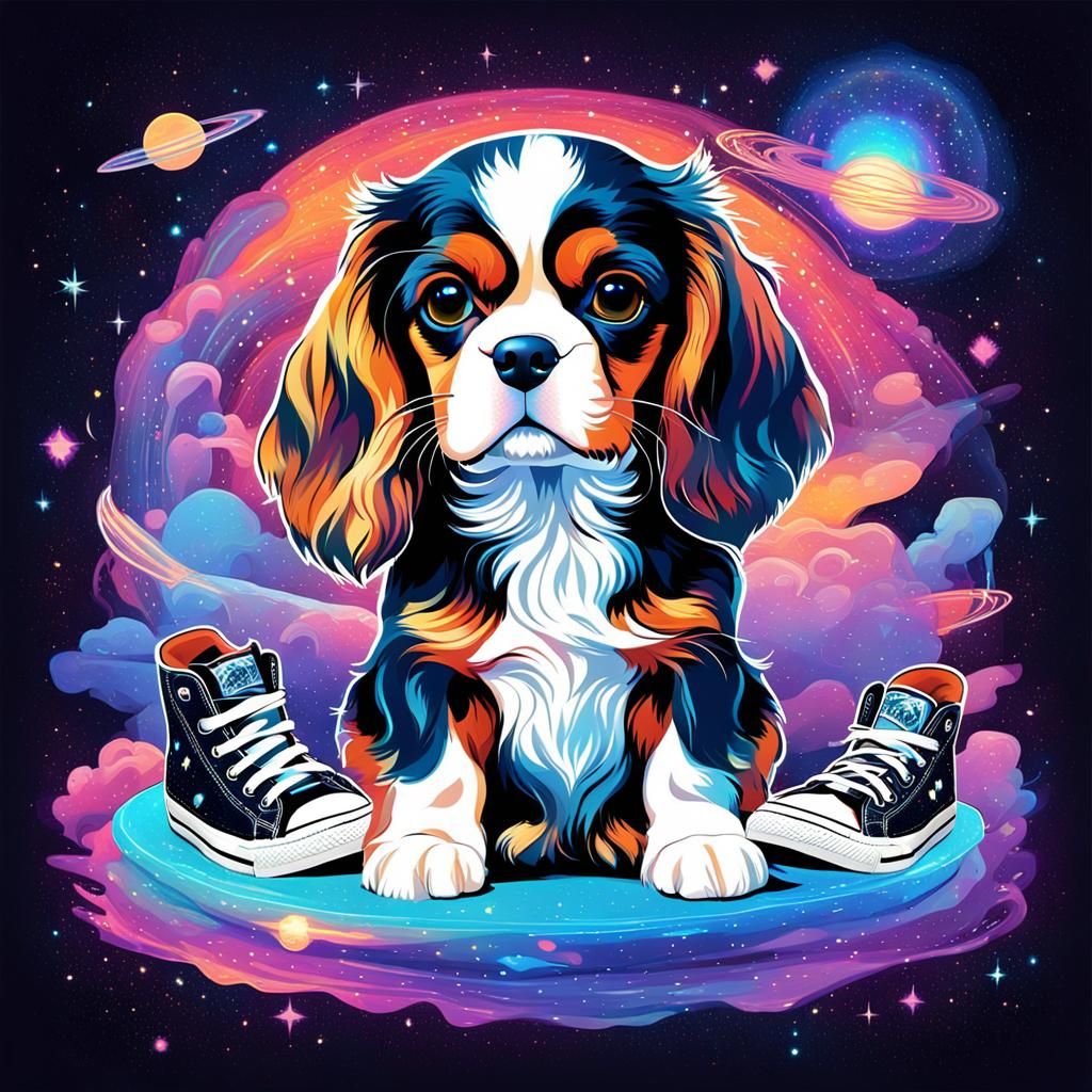 Toddler Kisses Puppy: Astral Illustration by Amaringo