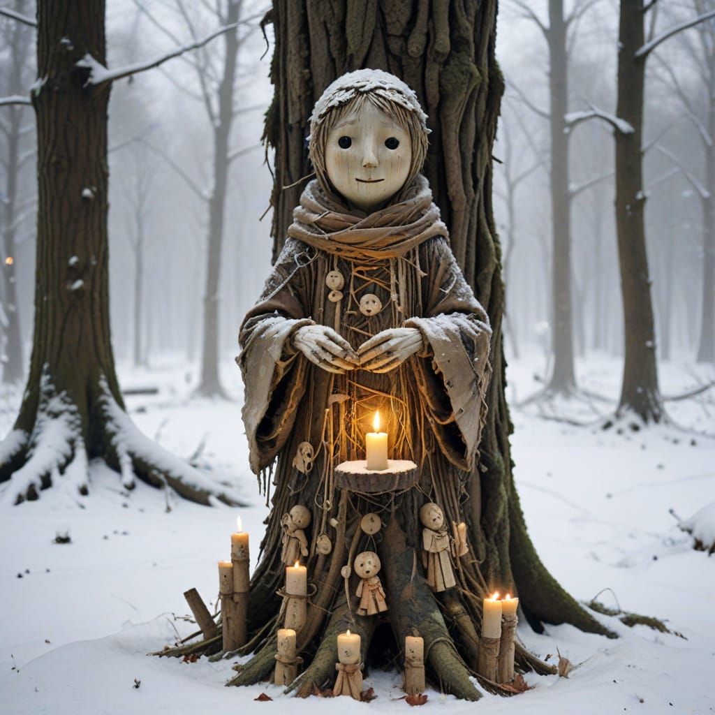 Candle Man at Ancient Forest Crossroads