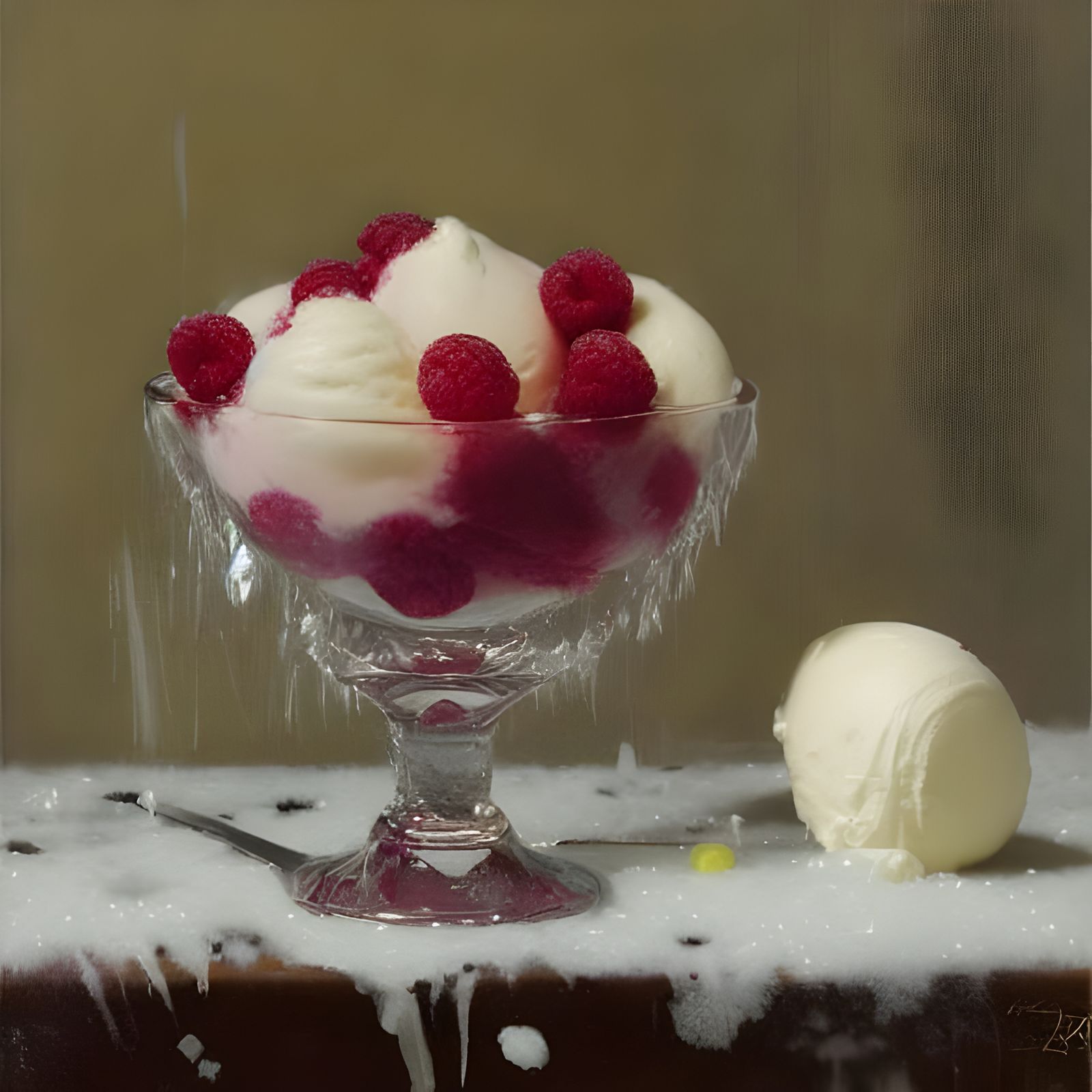 Raspberries and Cream Still Life in Classical Style