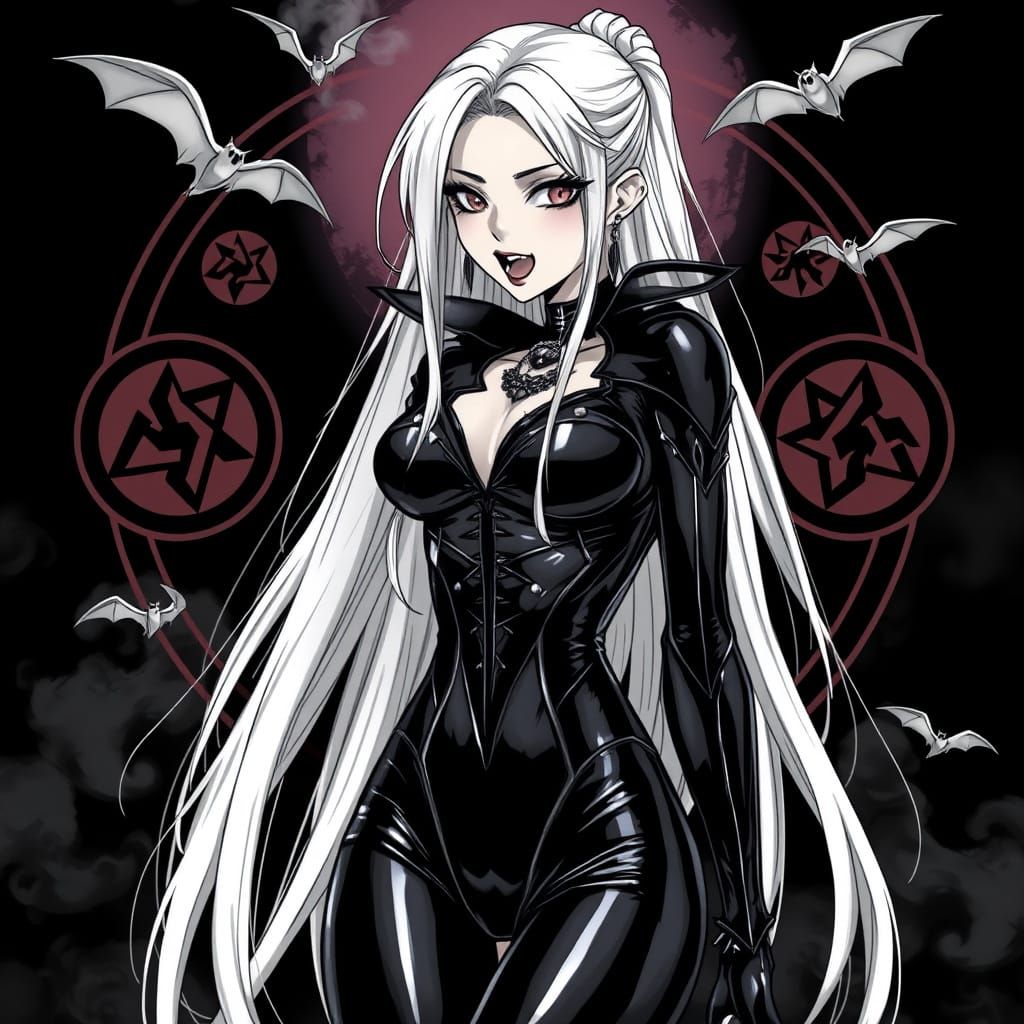 Thai Vampire Goddess in Anime-Inspired Black Latex Armor