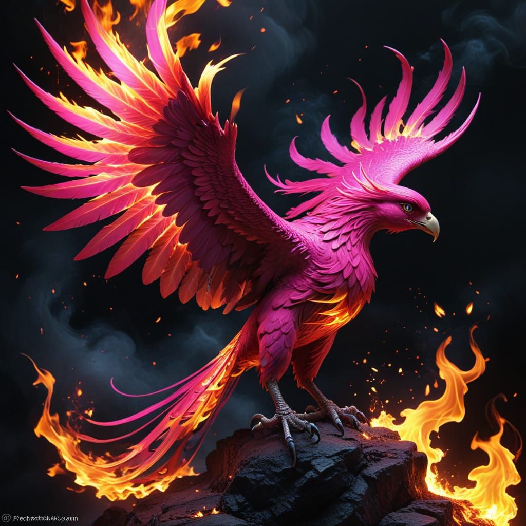 Surreal Phoenix in Blazing Hot Pink Fire