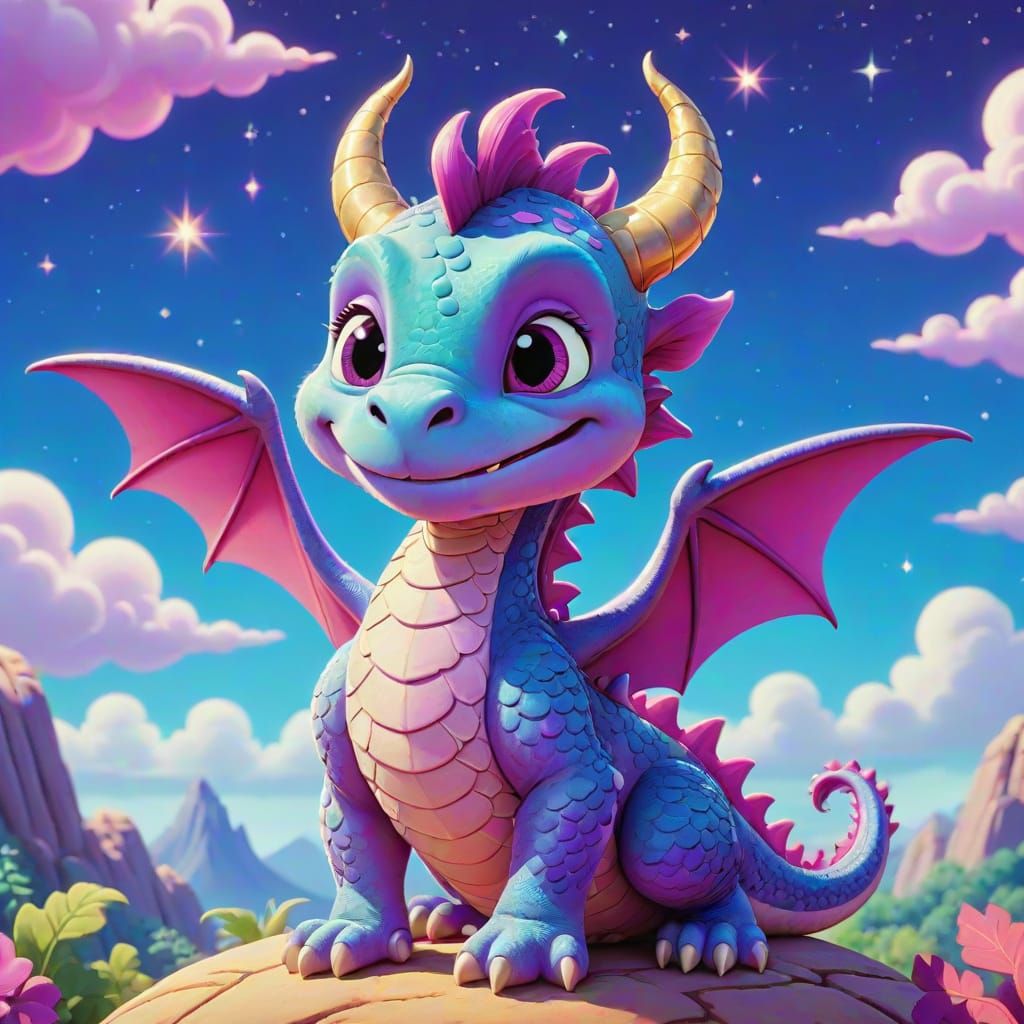 Cute Baby Dragon in Hanna Barbera Cartoon Style