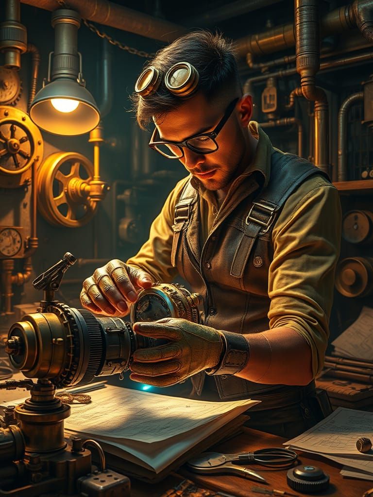 Steampunk Inventor Craftsmanship in Gears and Gadgets