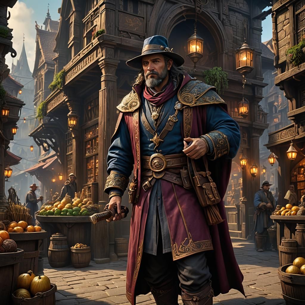Fantasy Merchant in Detailed Matte Painting Style