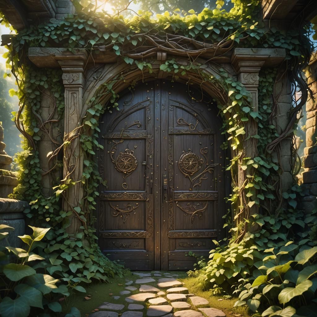 Lush Vines Enveloping Ancient Fantasy Door