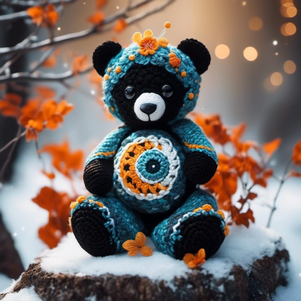 Whimsical Crochet Teddy Bear with Expressive Eyes
