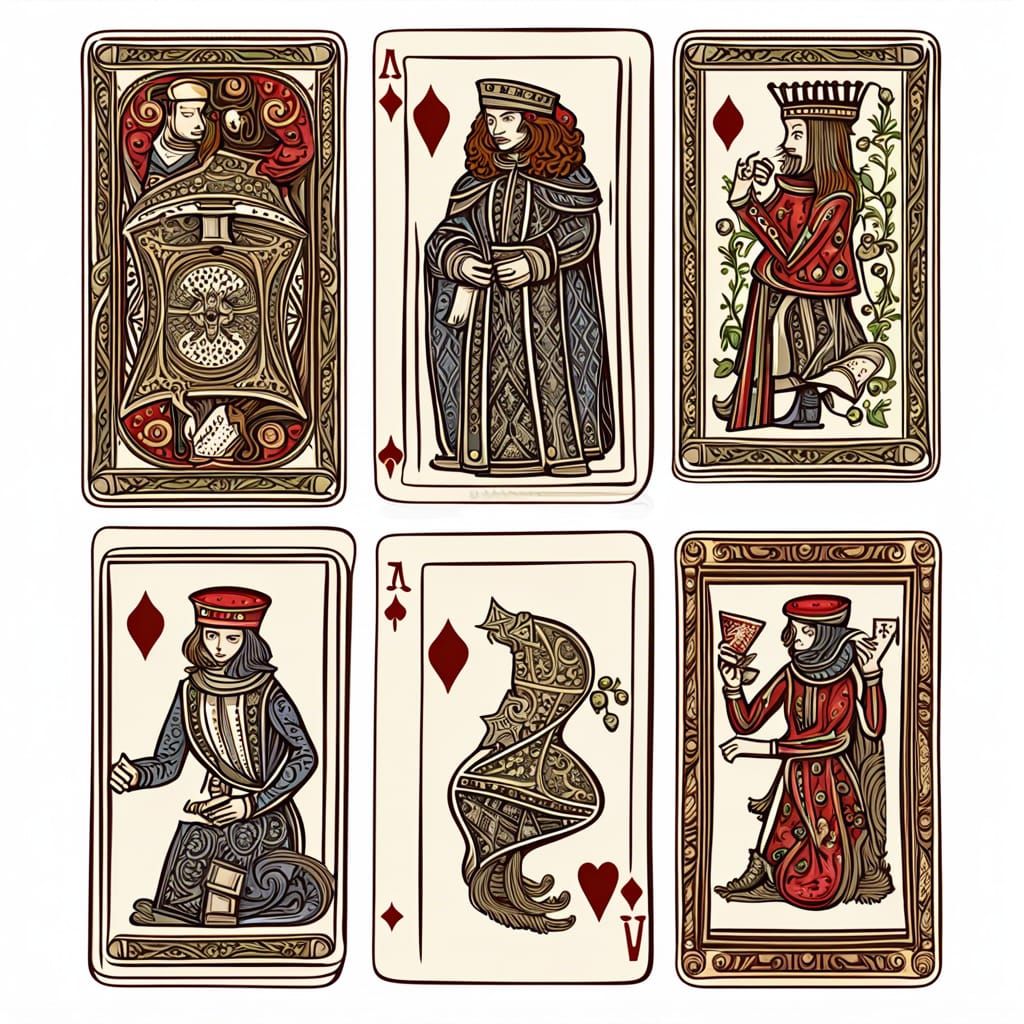 Medieval Playing Cards in Linocut Style
