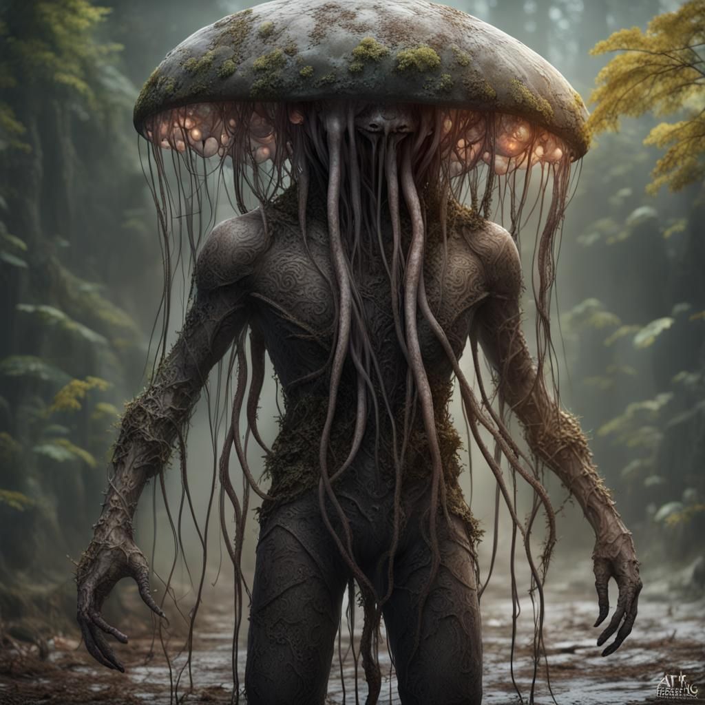 Humanoid Jellyfish Creature in Detailed Matte Painting