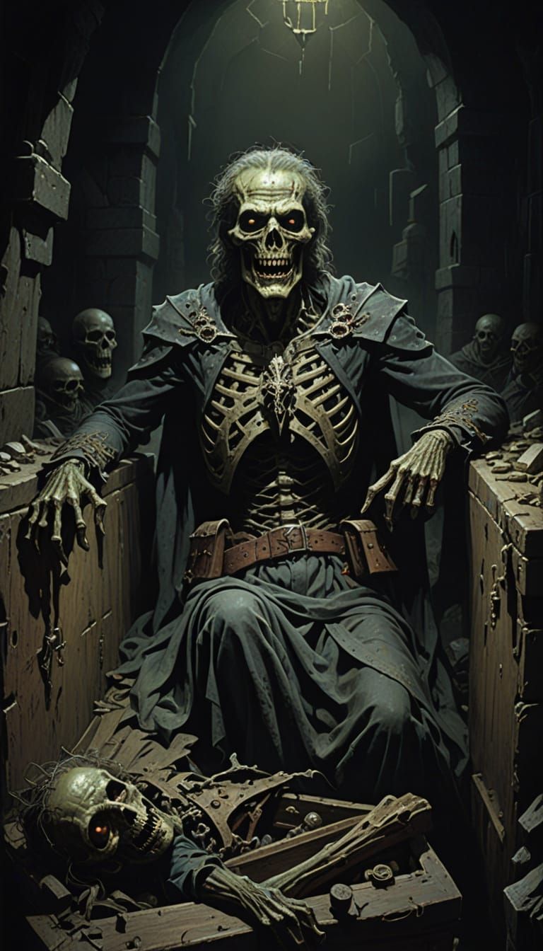 Ethereal Lich, 19th Century Dungeon Scene in Dark Fantasy St...