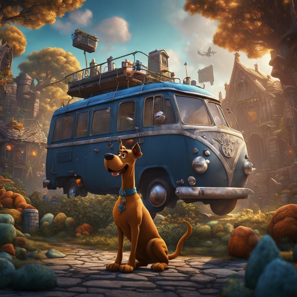 Scooby Doo in Vibrant Fantasy Landscape