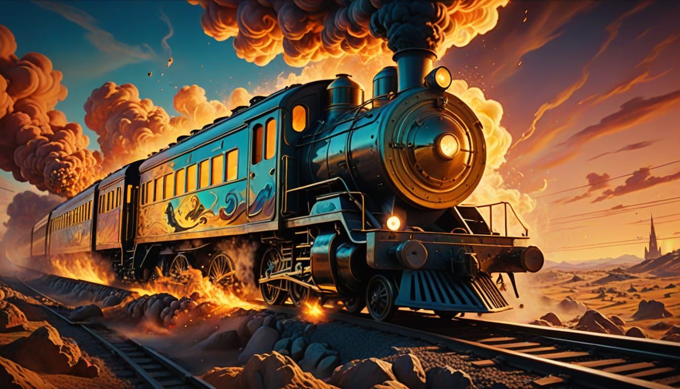 Surreal Train Ride in Vibrant, Melting Colors
