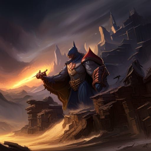 Batman Fighting Dragon: Dark Fantasy Concept Art