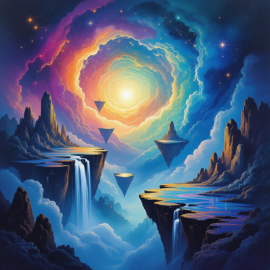 Surreal Dreamscape with Floating Islands in Nebula