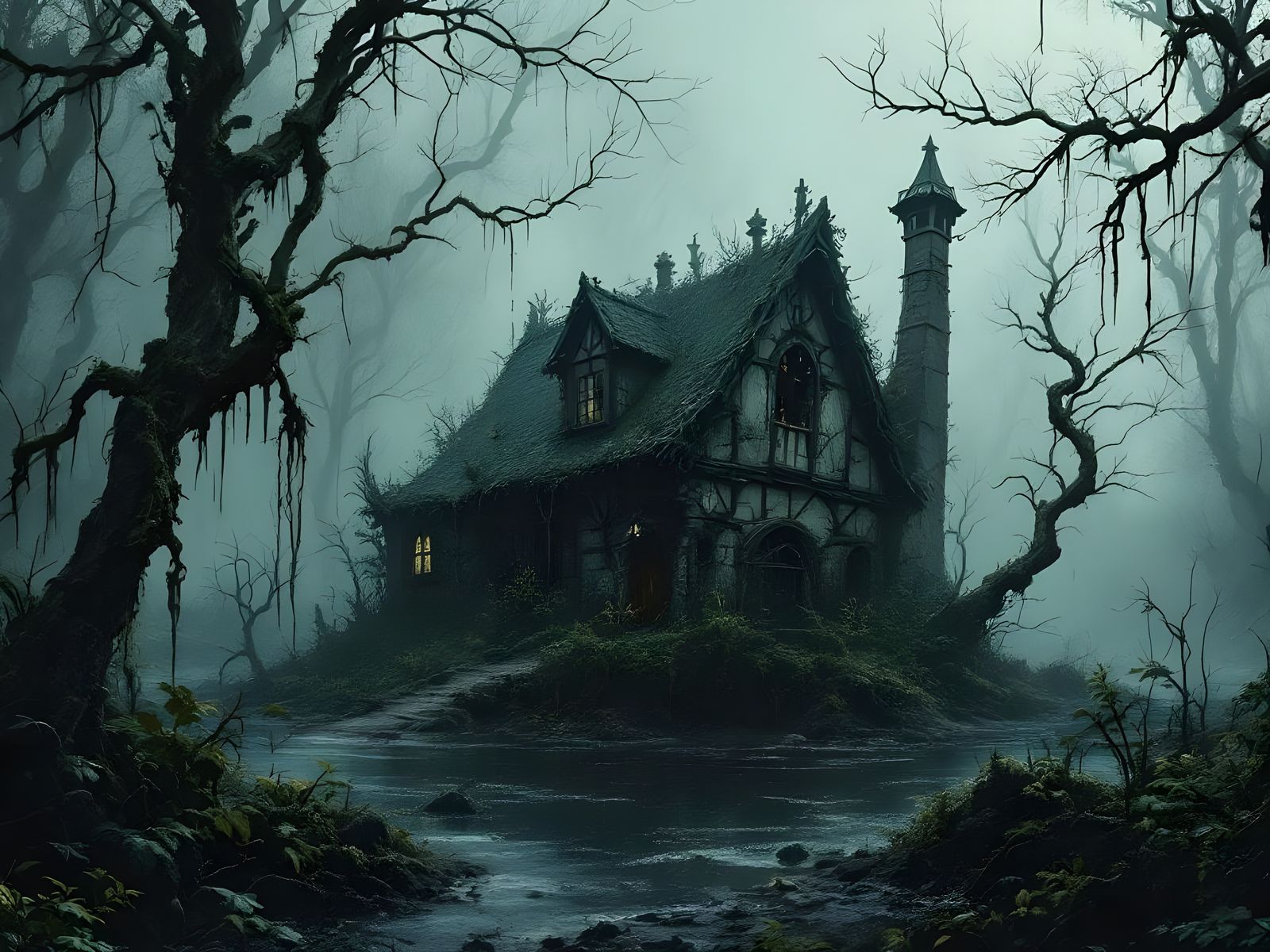 Creepy Witch Hut in Dark Swamp: Fantasy Matte Painting