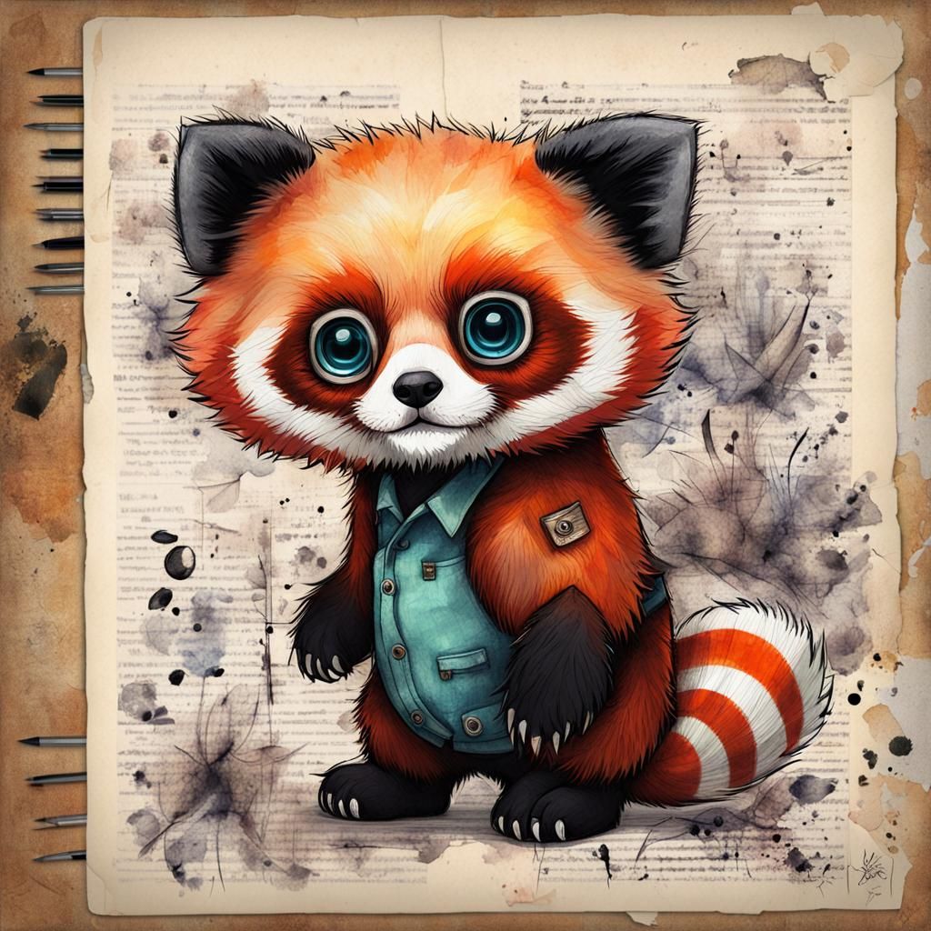 Red Panda Sketch in Pop Surrealist Style