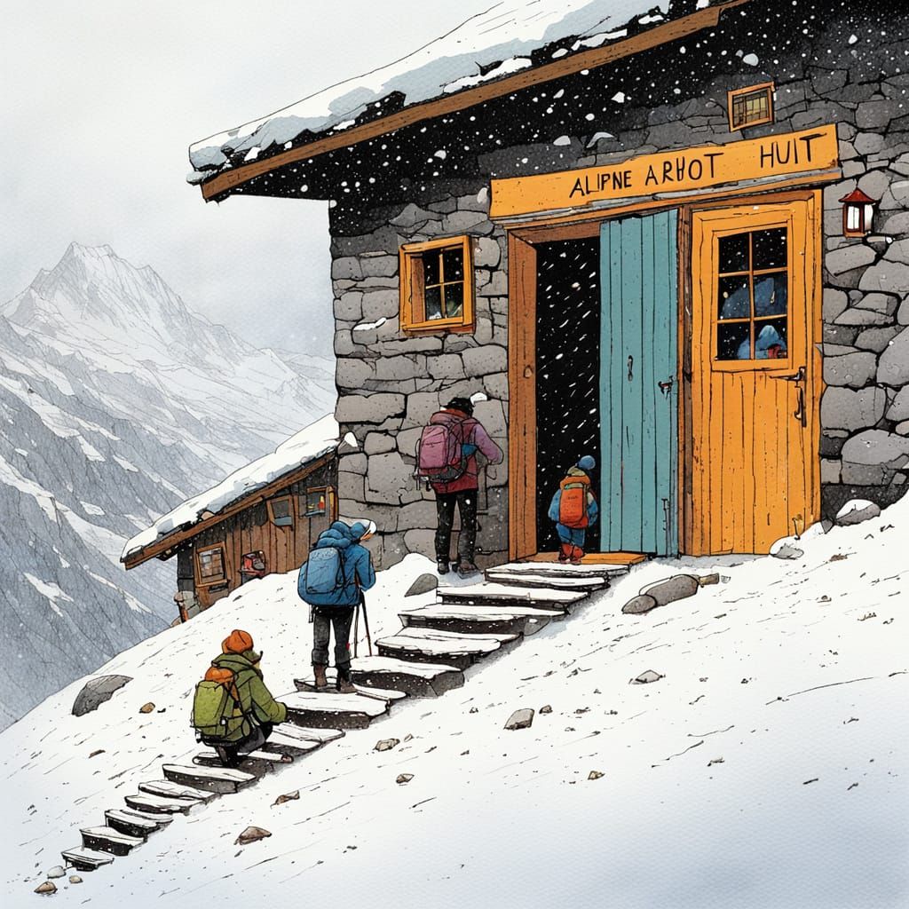 Mountain Hikers Take Refuge in Cozy Alpine Hut Amid Snowstor...