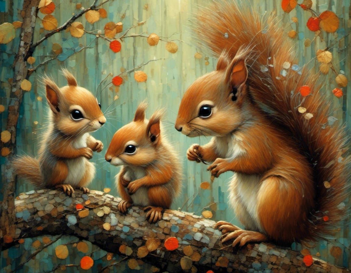 Whimsical Oil Painting of a Cute Squirrel