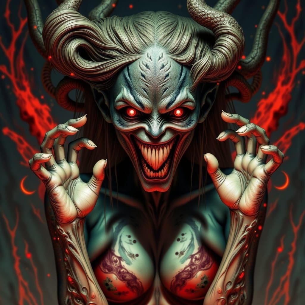 Demonic Pinup in Cyberpunk Style