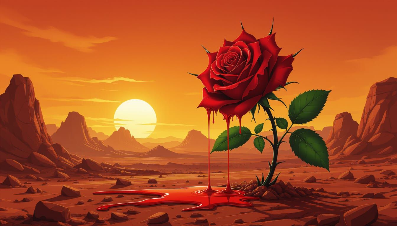 Giant Red Rose with Black Thorns on Mars
