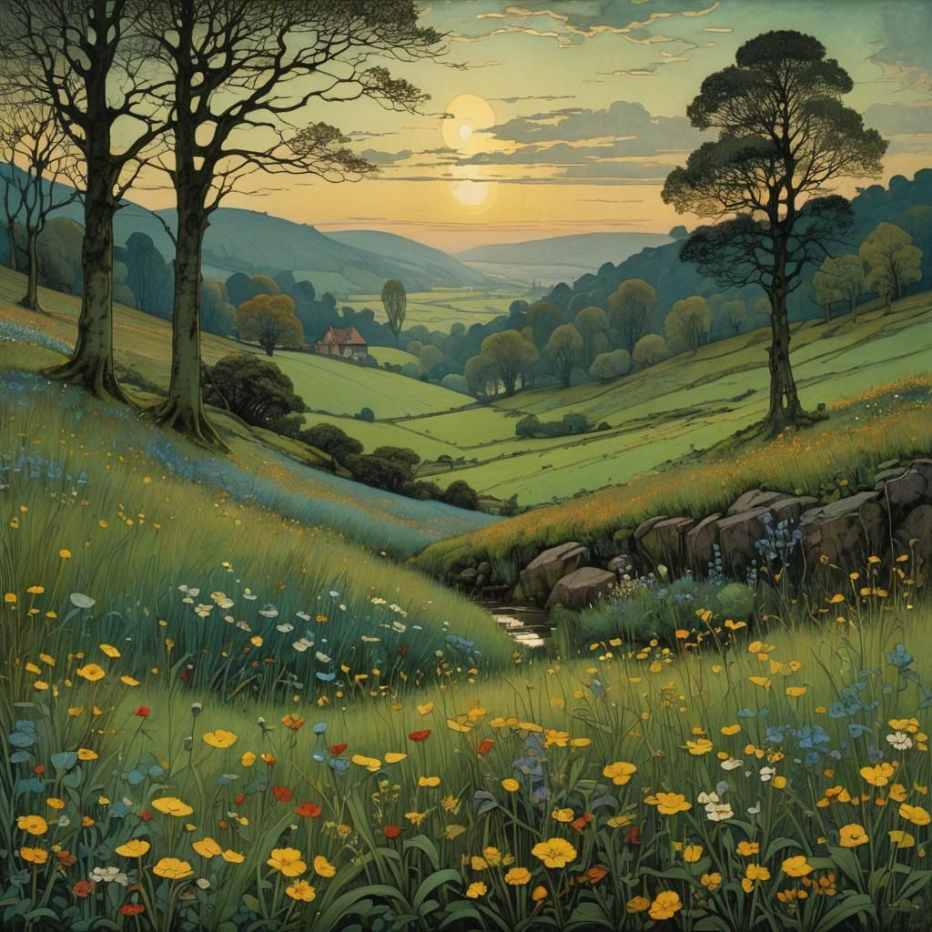 Ethereal Meadow Landscape in Romantic Style