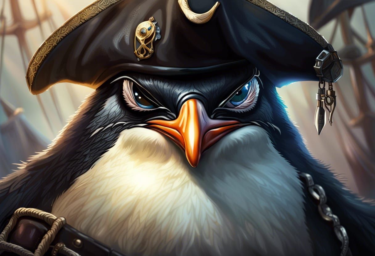 Battle-Hardened Pirate Penguin Portrait in Hyperrealistic St...