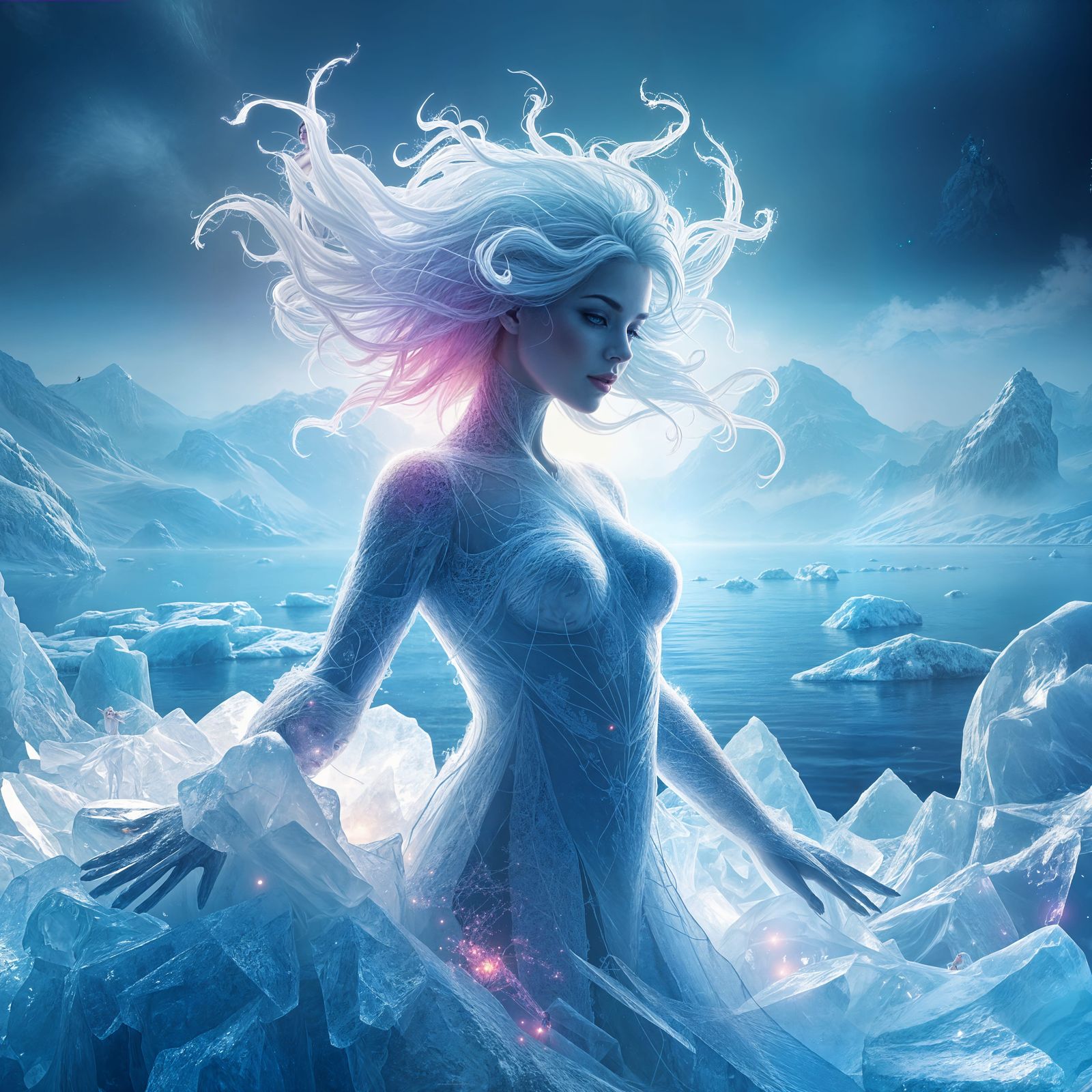 Ethereal Ice Goddess in a Realm of Frozen Majesty