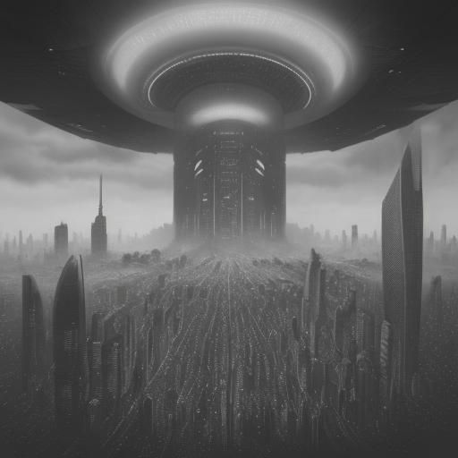 Futuristic Polluted City in Charcoal Drawing