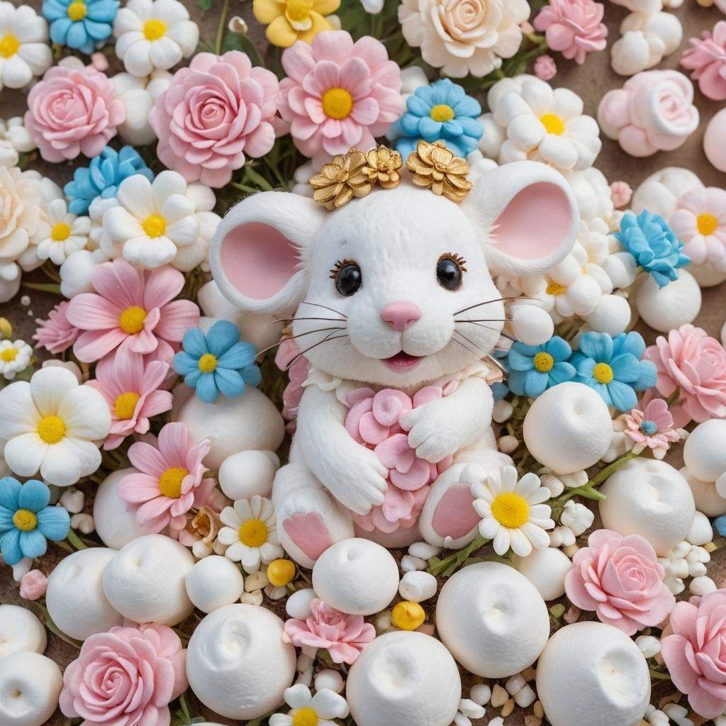 Steampunk Marshmallow Mouse in Candy Flower Garden