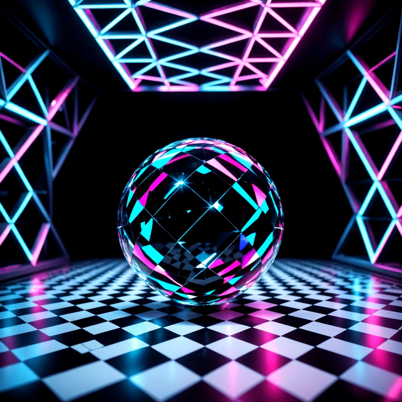 Holographic Room with Diamond Checkerboard and Neon Crystal