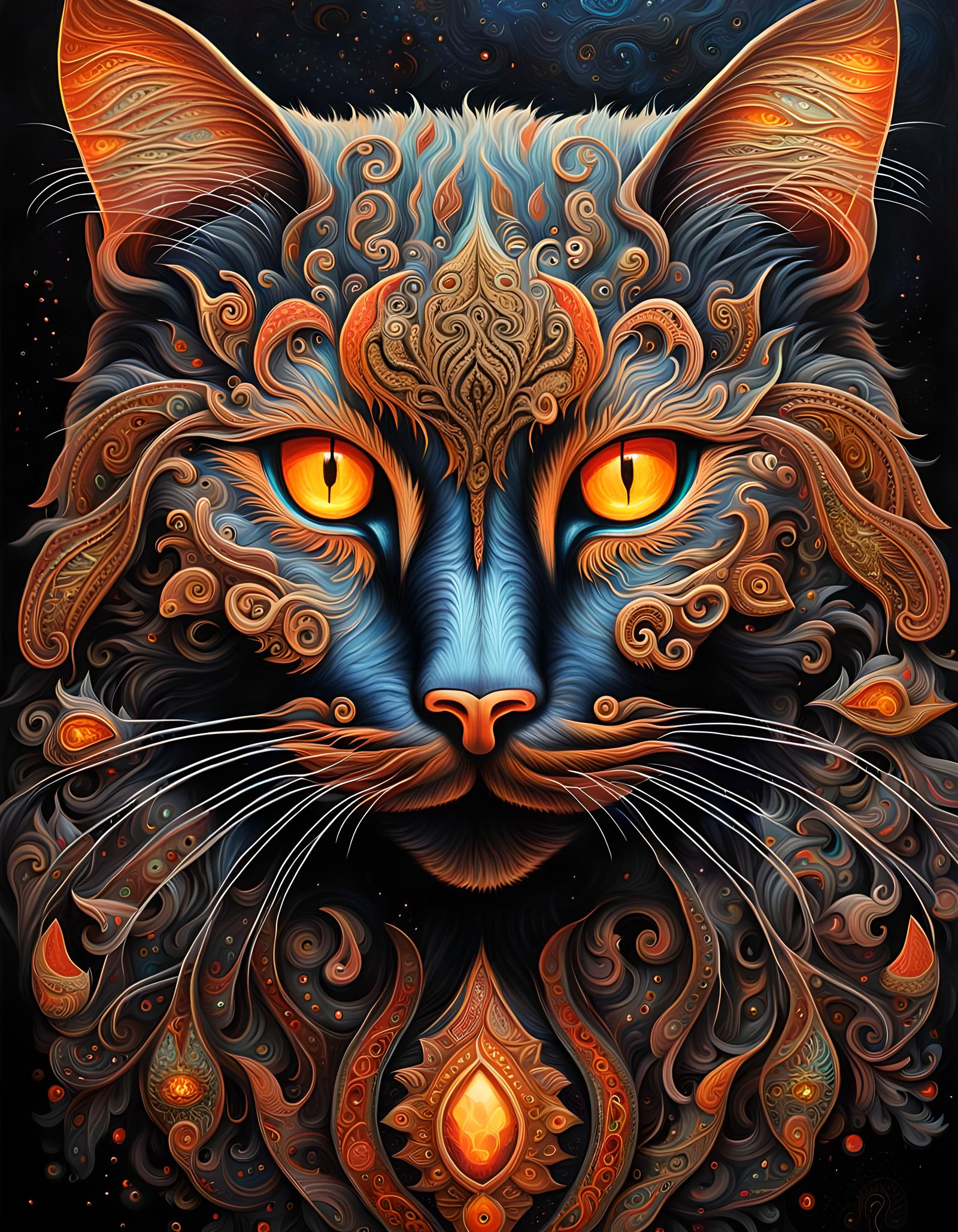 Mystic Cat Head Portrait as Oil Painting