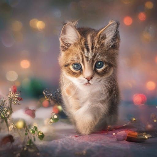Kitten Underneath a Christmas Tree