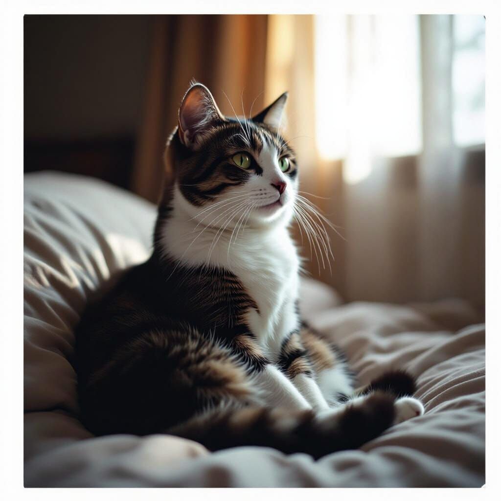 Cinematic Cat Portrait with Film Grain and Vignette