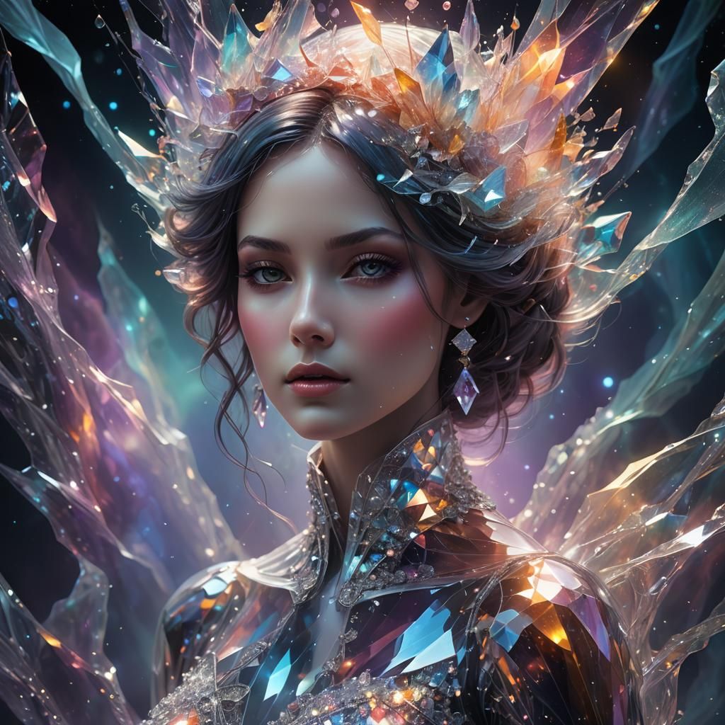 Crystalline Woman with Spectral Texture and Nebulae