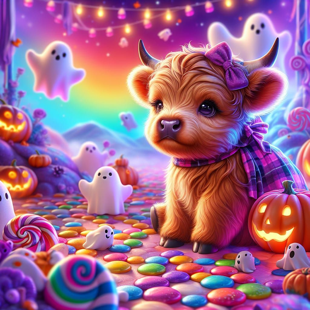 Candy Halloween: Highland Cow in Candyland Style
