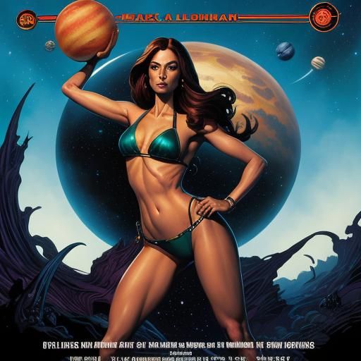 Comic Book Bikini Model with Aliens