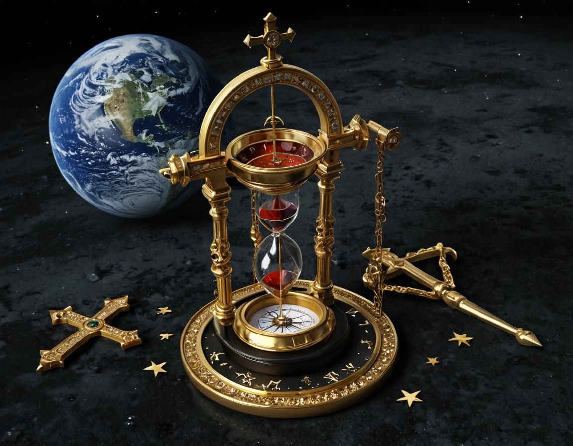 Hourglass with Earth and Blood in Pop Art Style