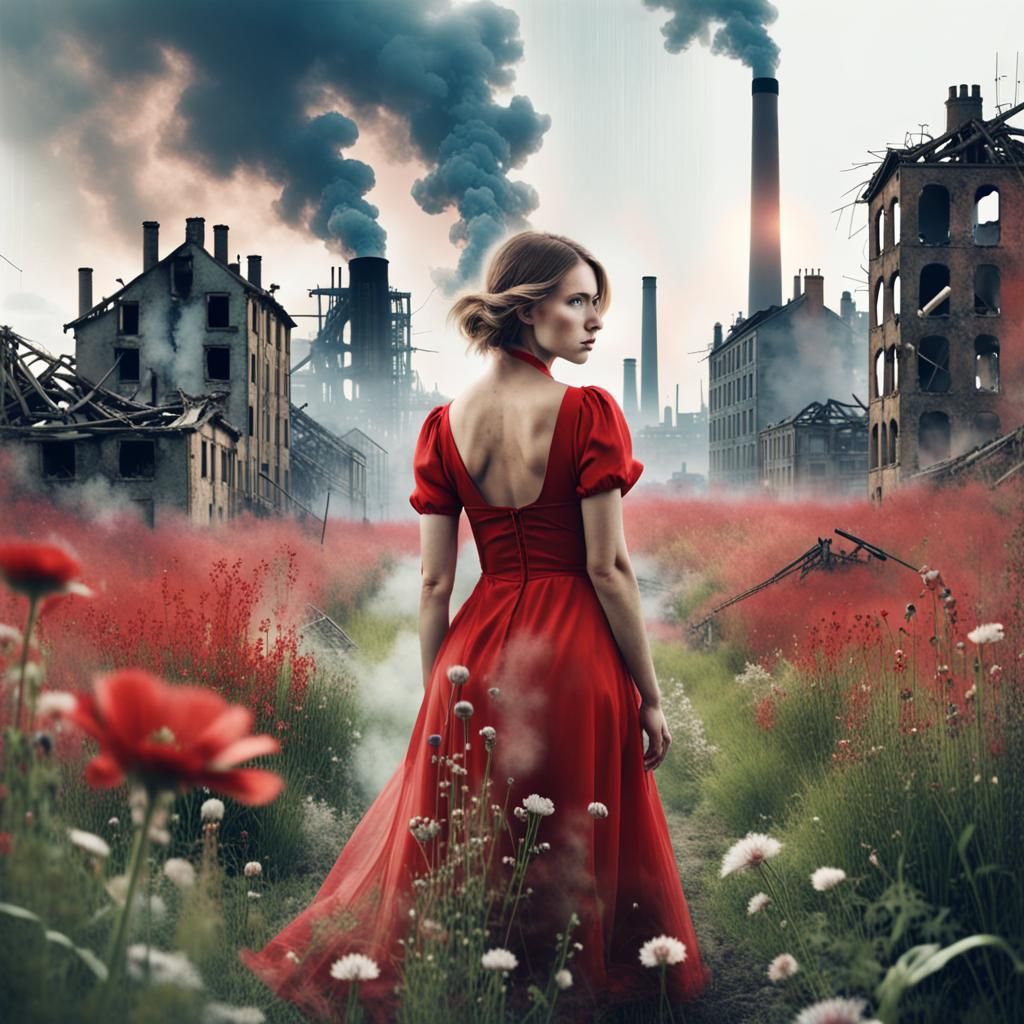 Double Exposure: Meadow and Dystopian City