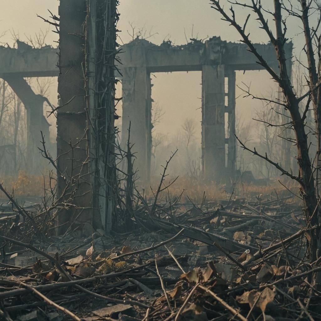 Chornobyl's Ruins Amidst Smoldering Thorns