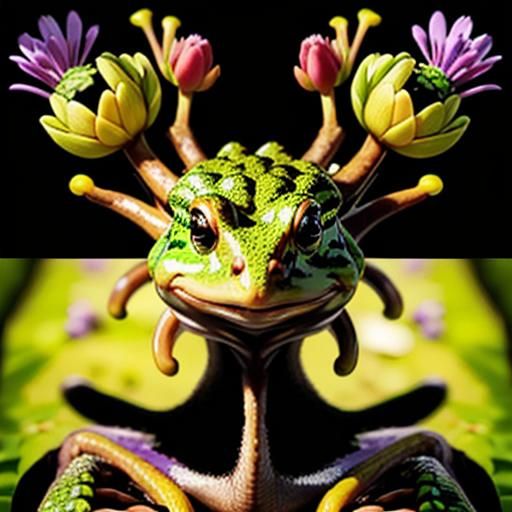 Mint Green Toad with Flowers in Forest