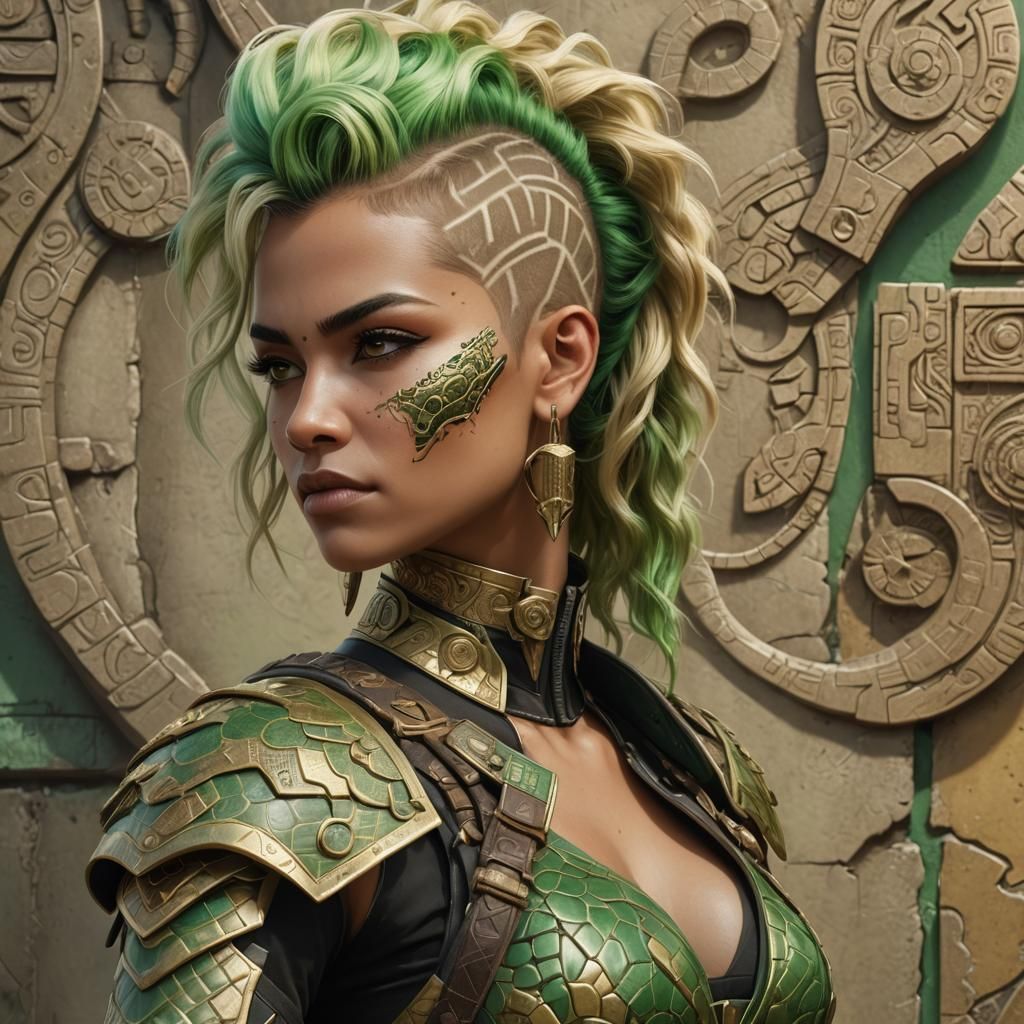 Hispanic Snake-Eyed Warrior with Green Mohawk