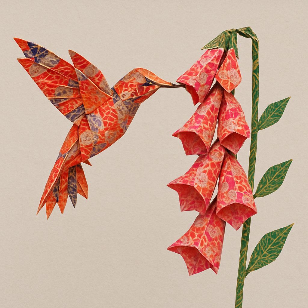 Beautiful patterned Japanese origami paper folded into a com...