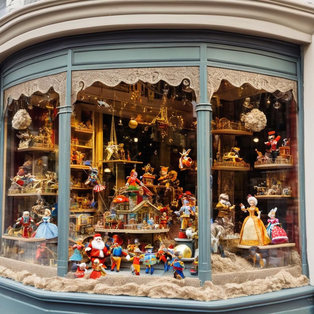 Elaborate Toy Store Window Display on City Street